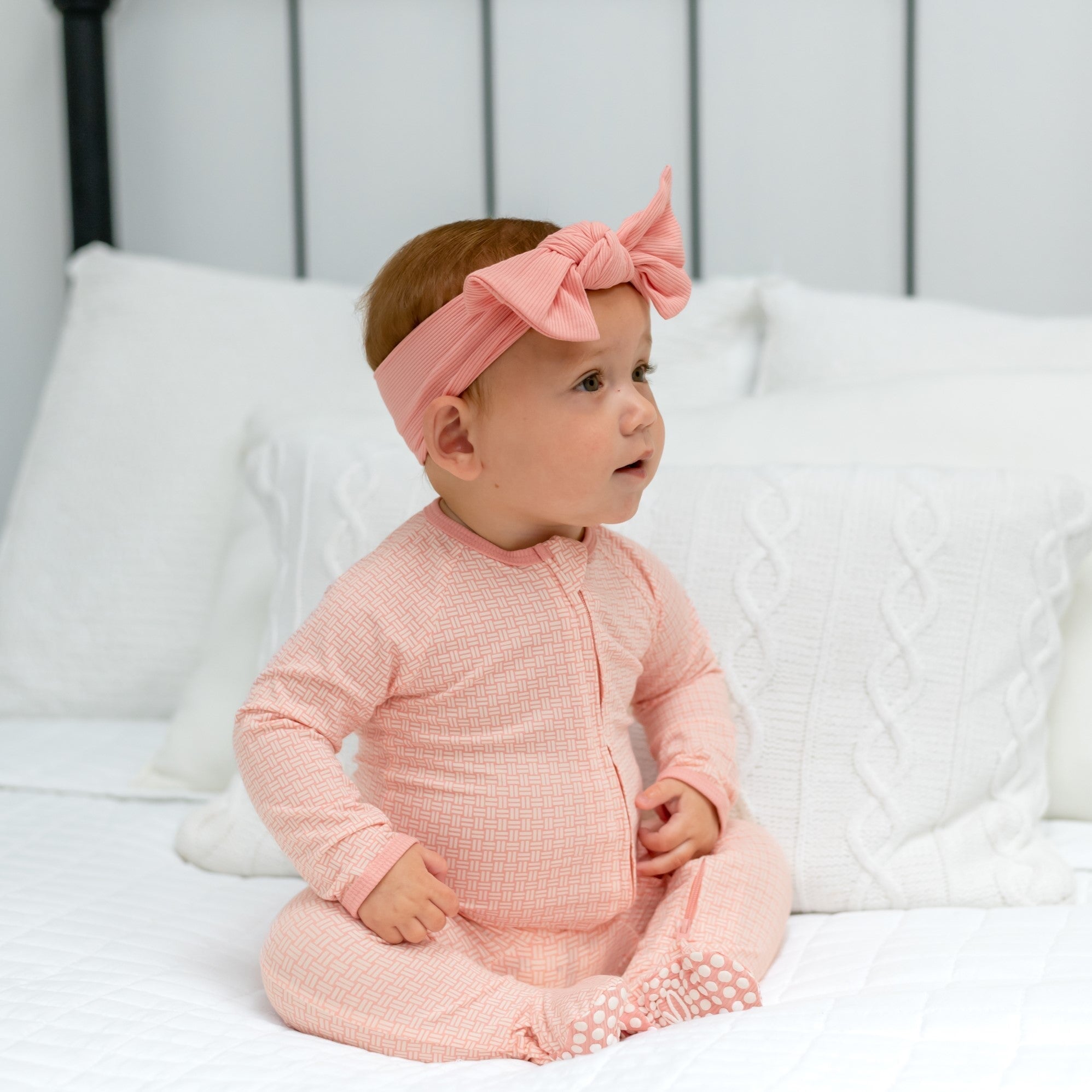 Zipper Footie - Pink Basketweave