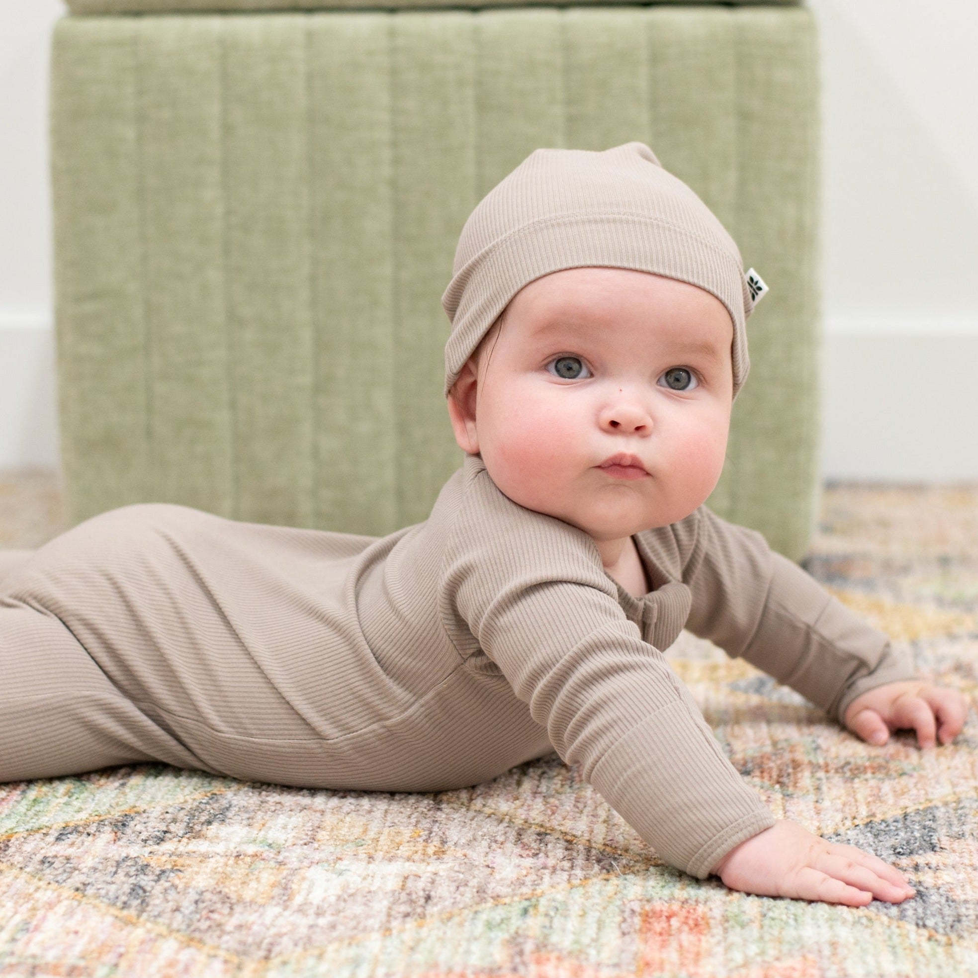 Zipper Footie - Just Taupe Ribbed