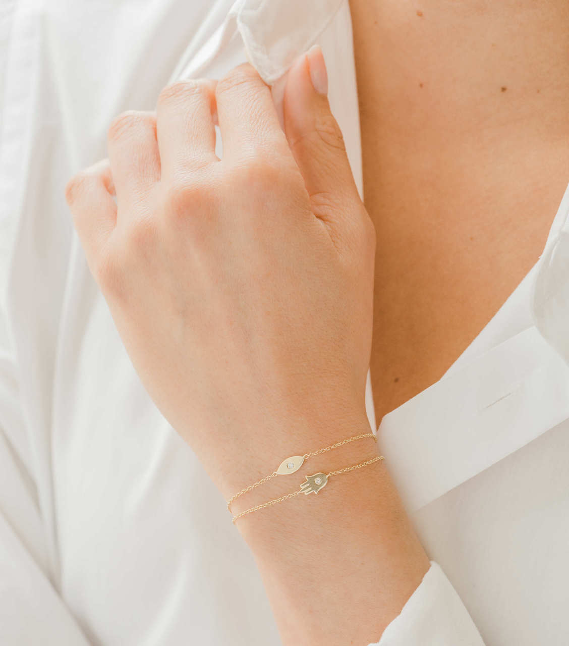 14k Gold Diamond Evil Eye Bracelet