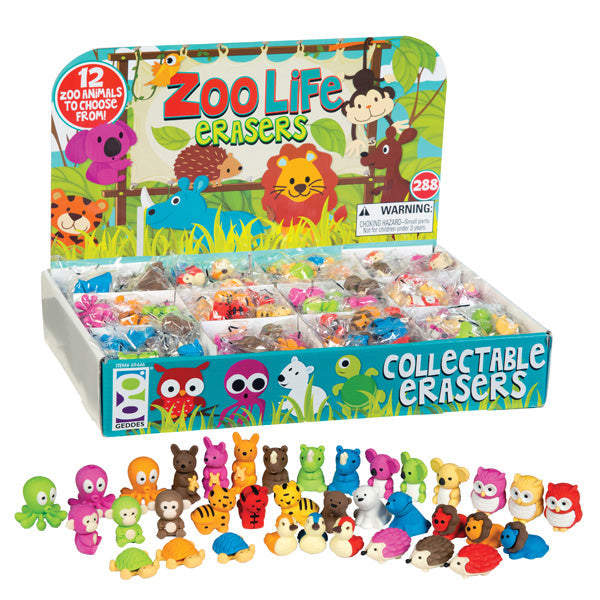Zoo Life Eraser Display - 288 Per Display
