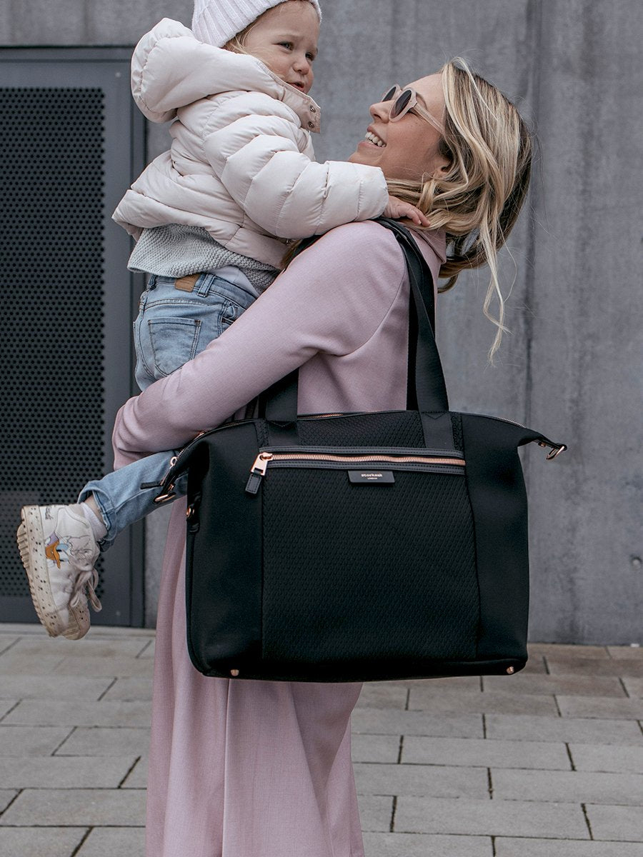 Storksak Stevie Luxe Scuba Black Shoulder Bags