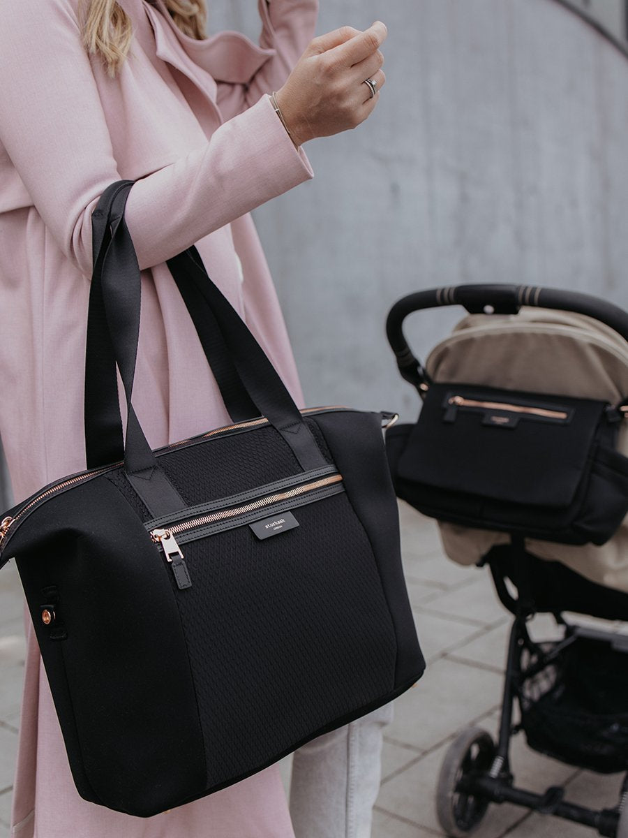 Storksak Stevie Luxe Scuba Black Shoulder Bags