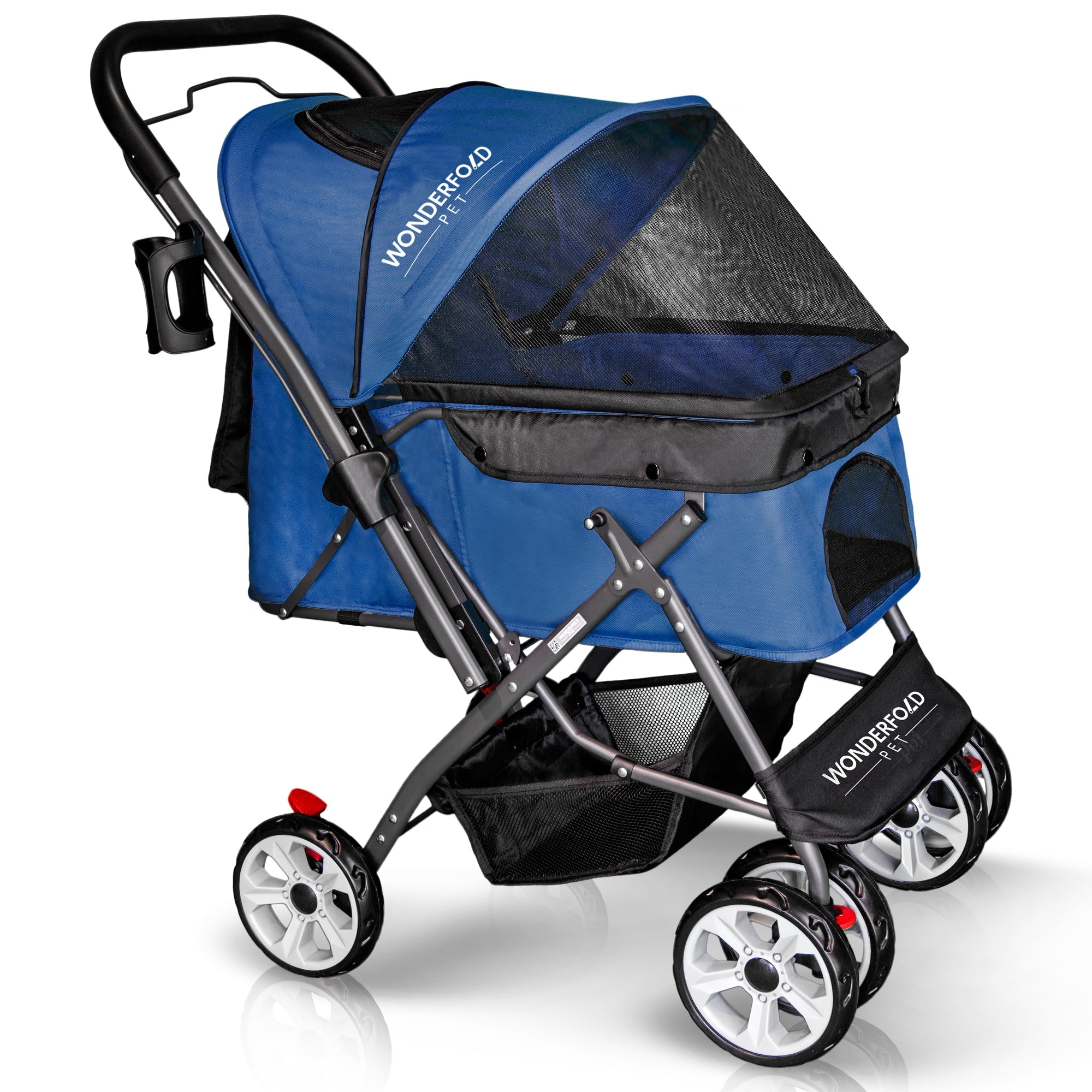 Folding Pet Stroller with Zipperless Entry & Reversible Handle Bar