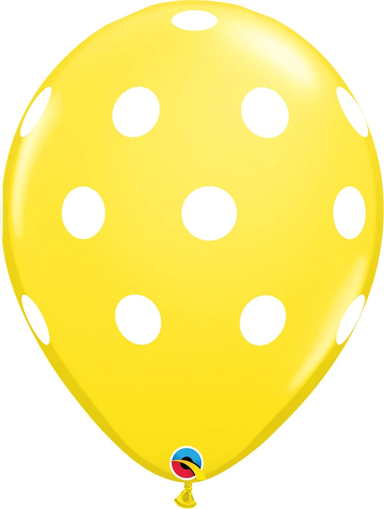 11" Latex Balloon Yellow Polka Dot (5 Pack)
