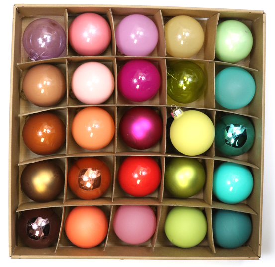 Christmas Glass Balls Ornaments - Large - Set Of 25