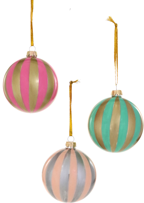 Striped Metallic Paster Christmas Tree Ornaments - Set Of 3