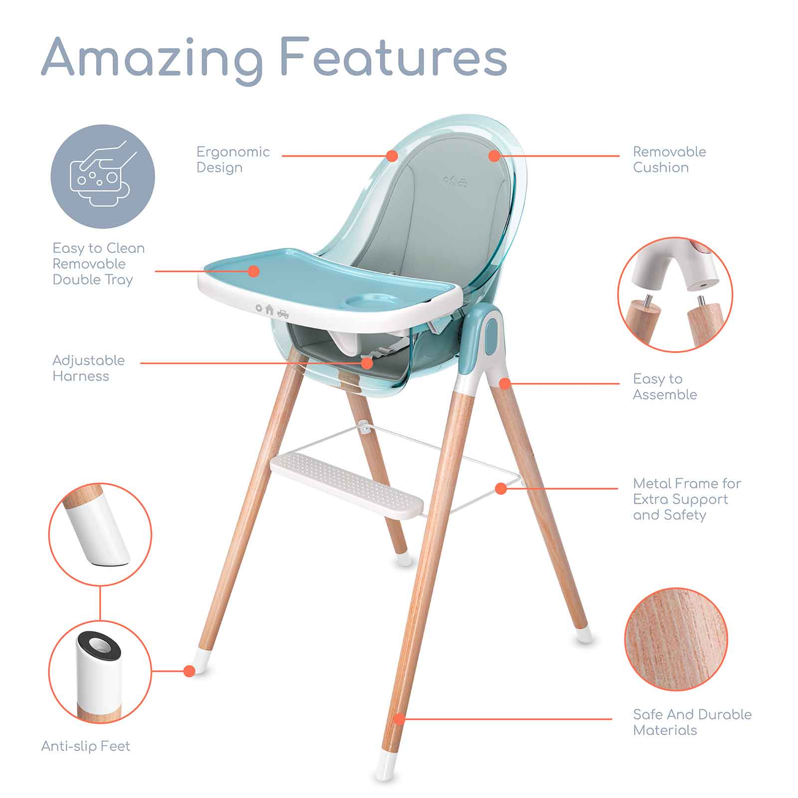 Children Of Design 6 In 1 Deluxe High Chair W/cushion