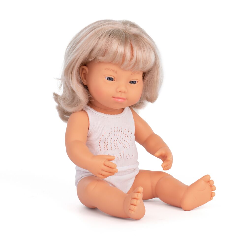 Miniland Baby Doll Caucasian Blond Girl with Down Syndrome 15" Dolls