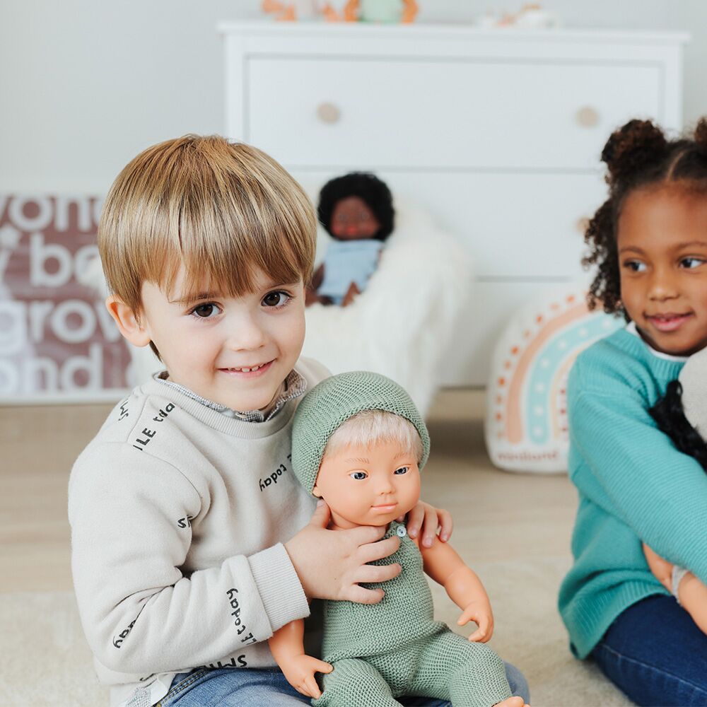 Miniland Knitted Doll Outfit 15" – Overall & Beanie Hat Doll Accessories