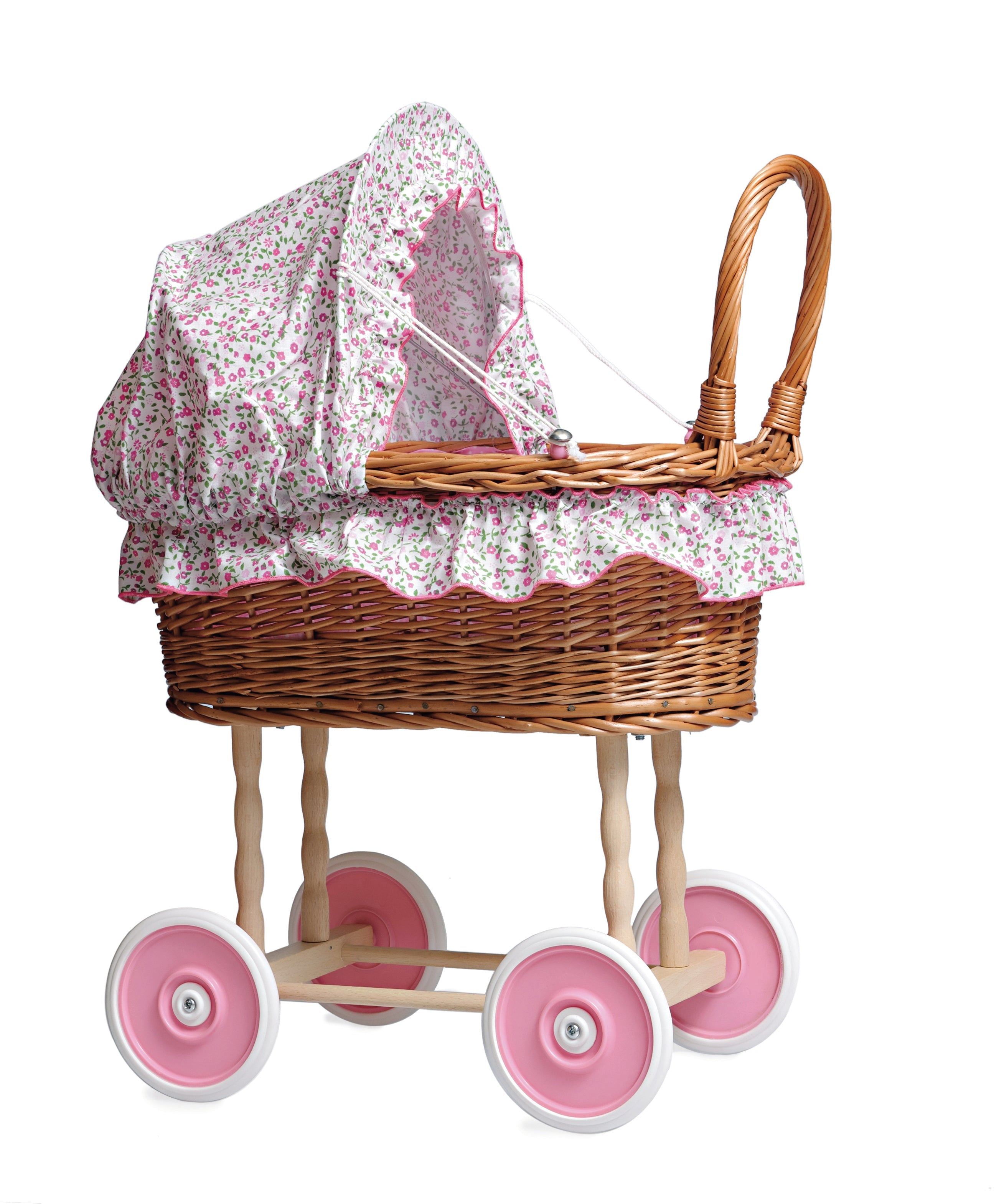 Egmont Wicker Pram with Flower Bedding Pretend Play