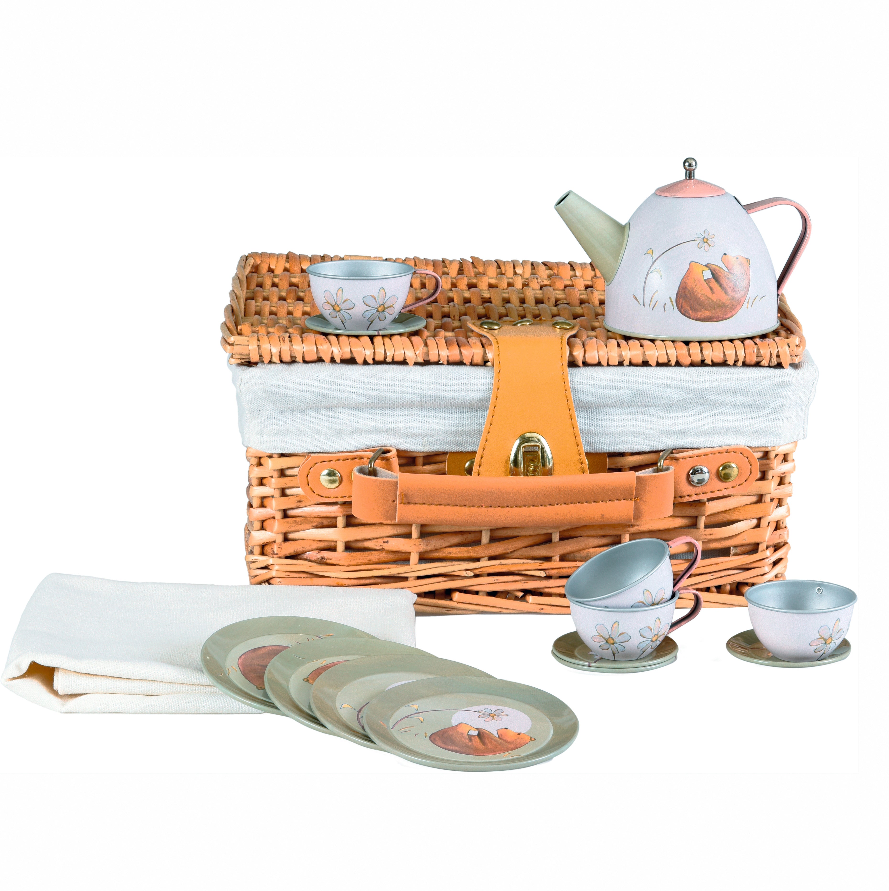 Egmont Forest Tin Tea Set In a Wicker Case Pretend Play