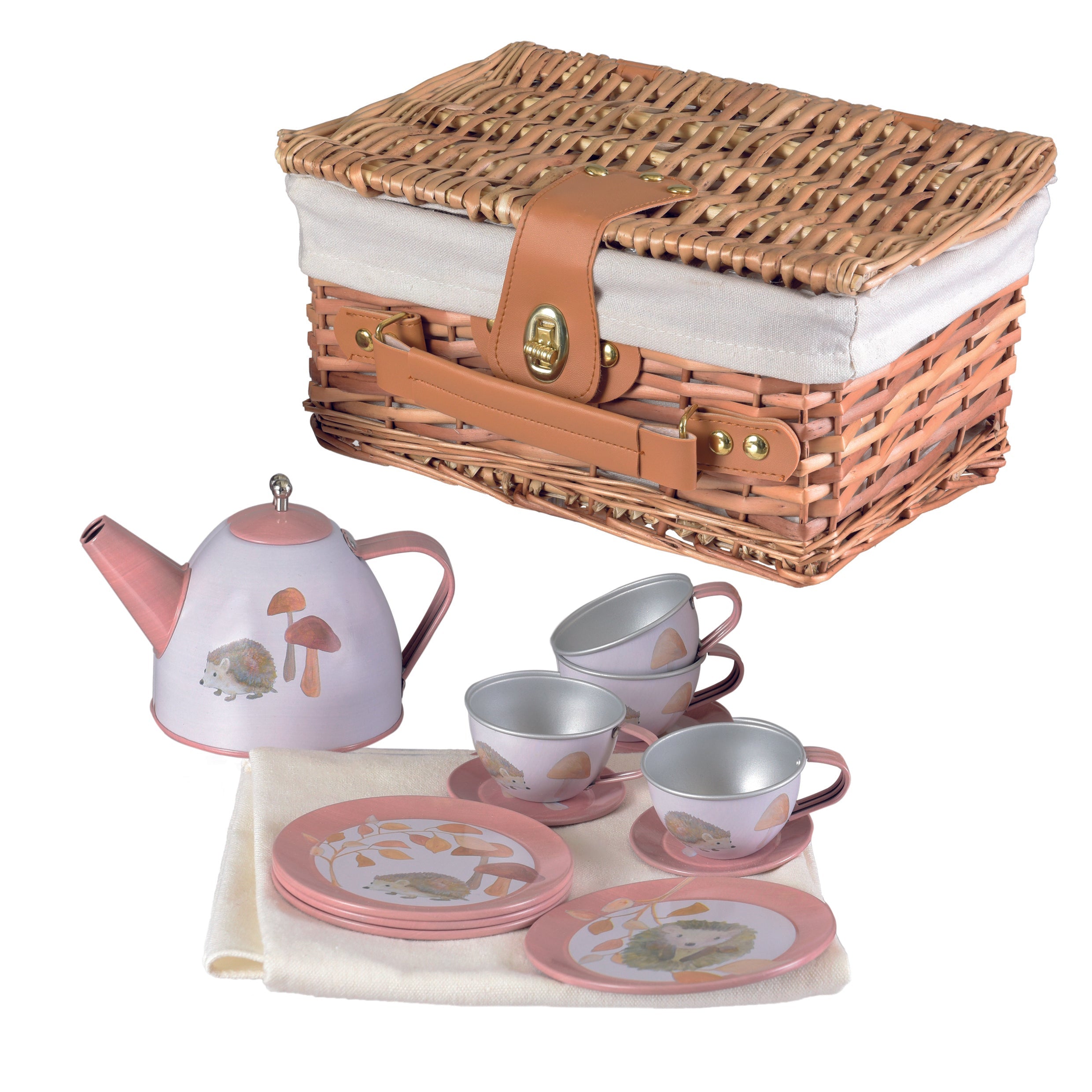 Egmont Hedgehog Tin Tea Set In a Wicker Case Pretend Play