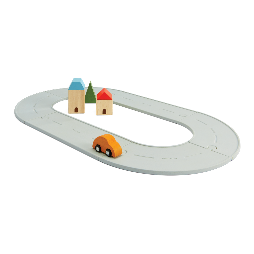 PlanToys Rubber Road & Rail Set - Small Play Vehicles Track