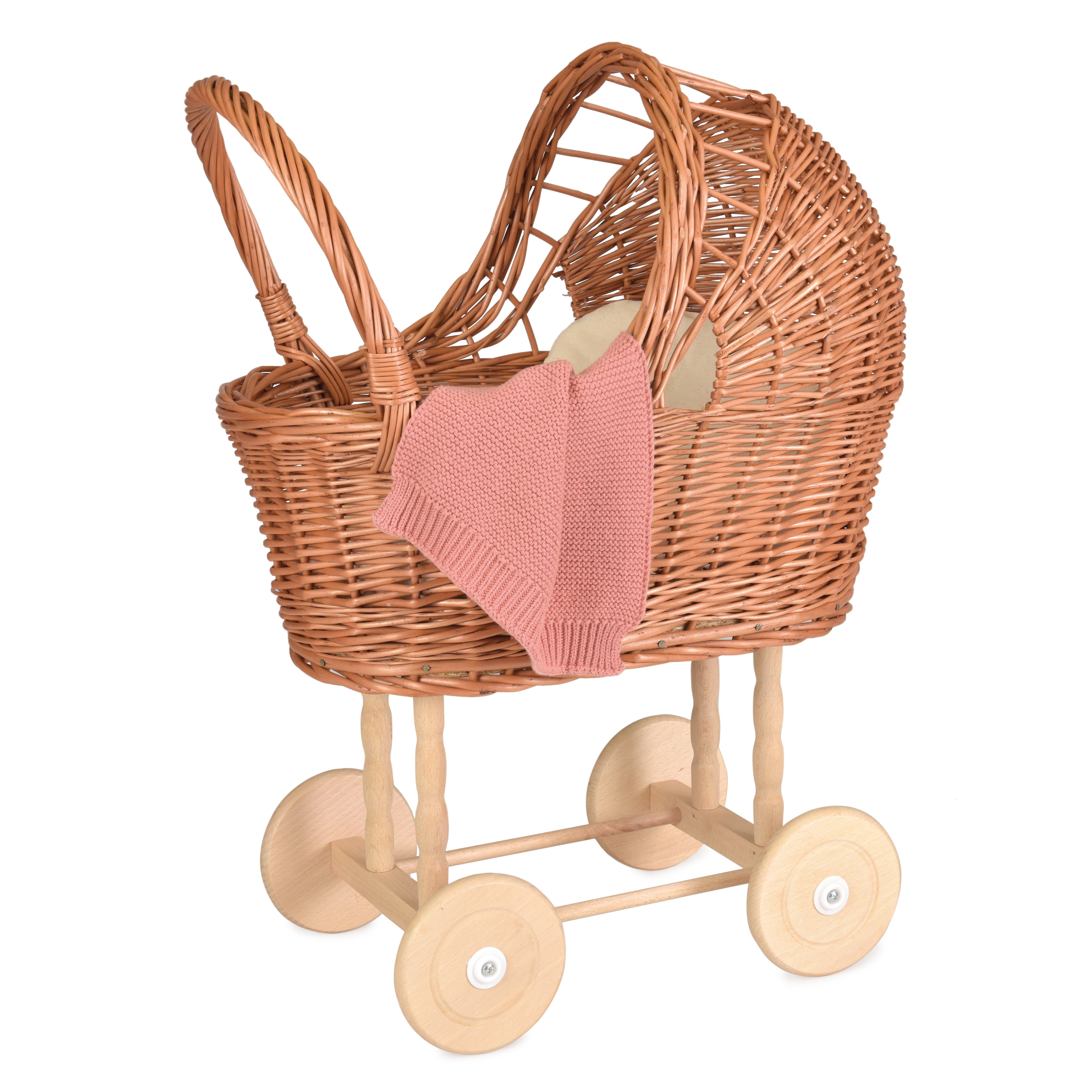 Egmont Les Petits by Wicker Pram with Knitted Blanket Pretend Play
