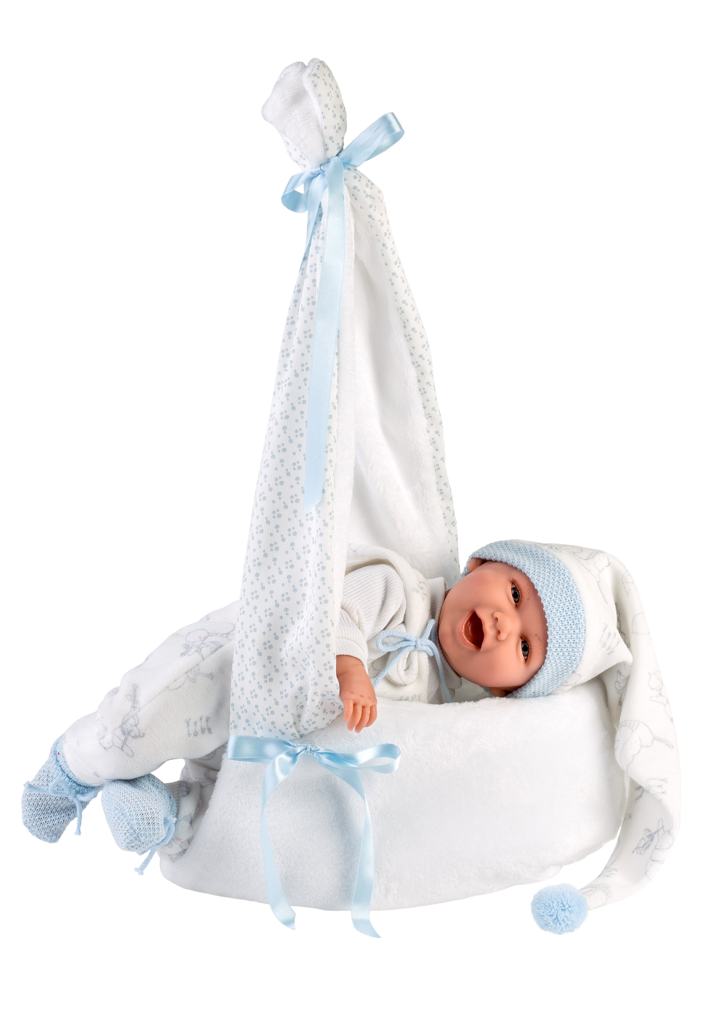 Llorens 16.5" Articulated New Born Drake With Carrycot Dolls