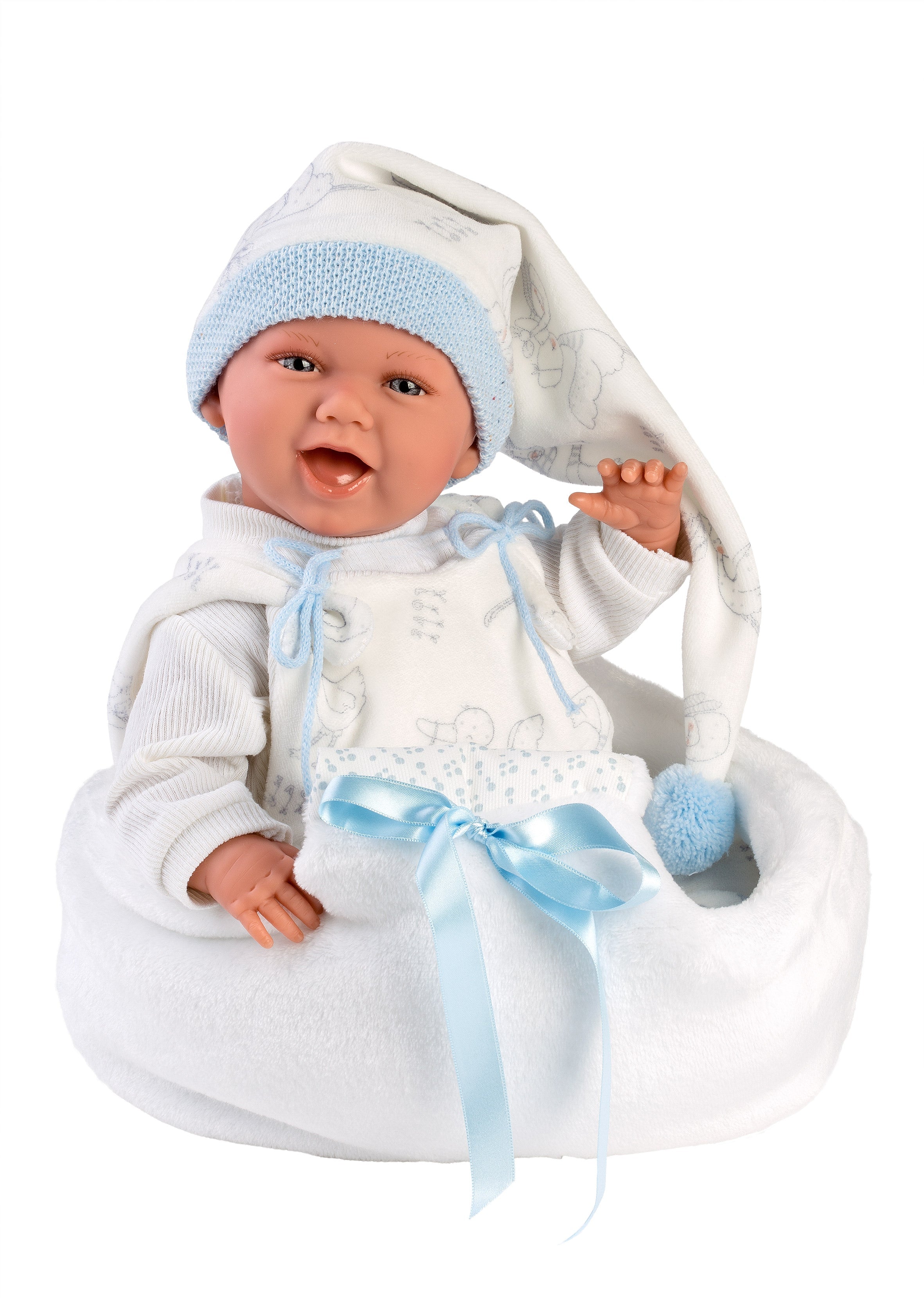 Llorens 16.5" Articulated New Born Drake With Carrycot Dolls