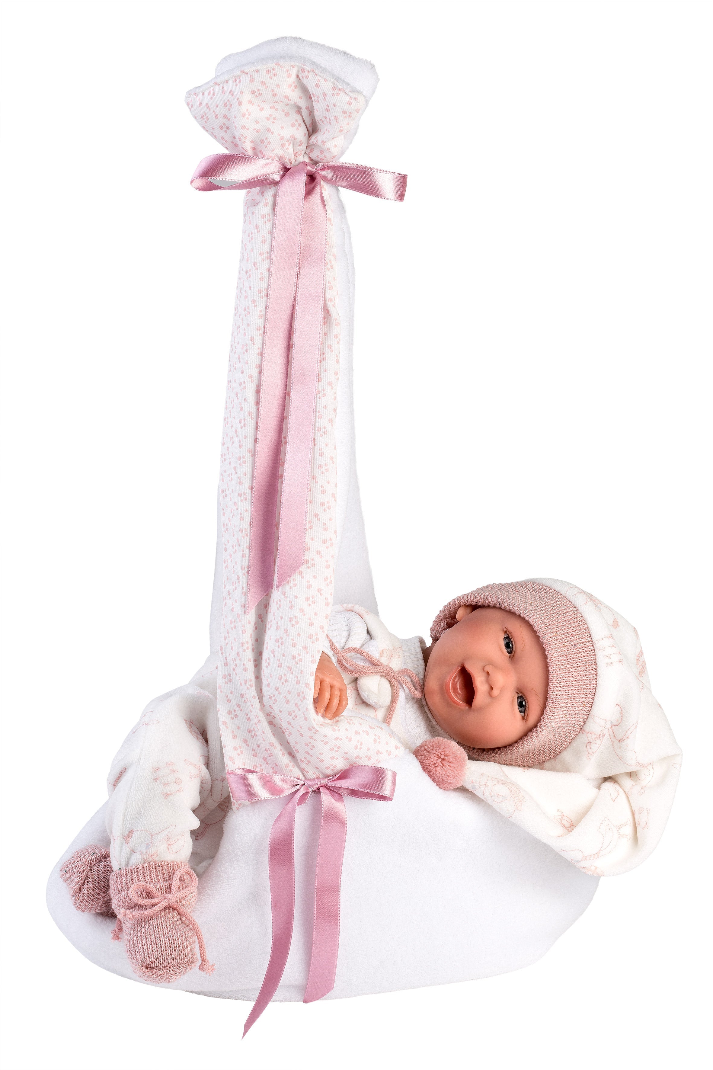 Llorens 16.5" Articulated New Born Natalia With Carrycot Dolls