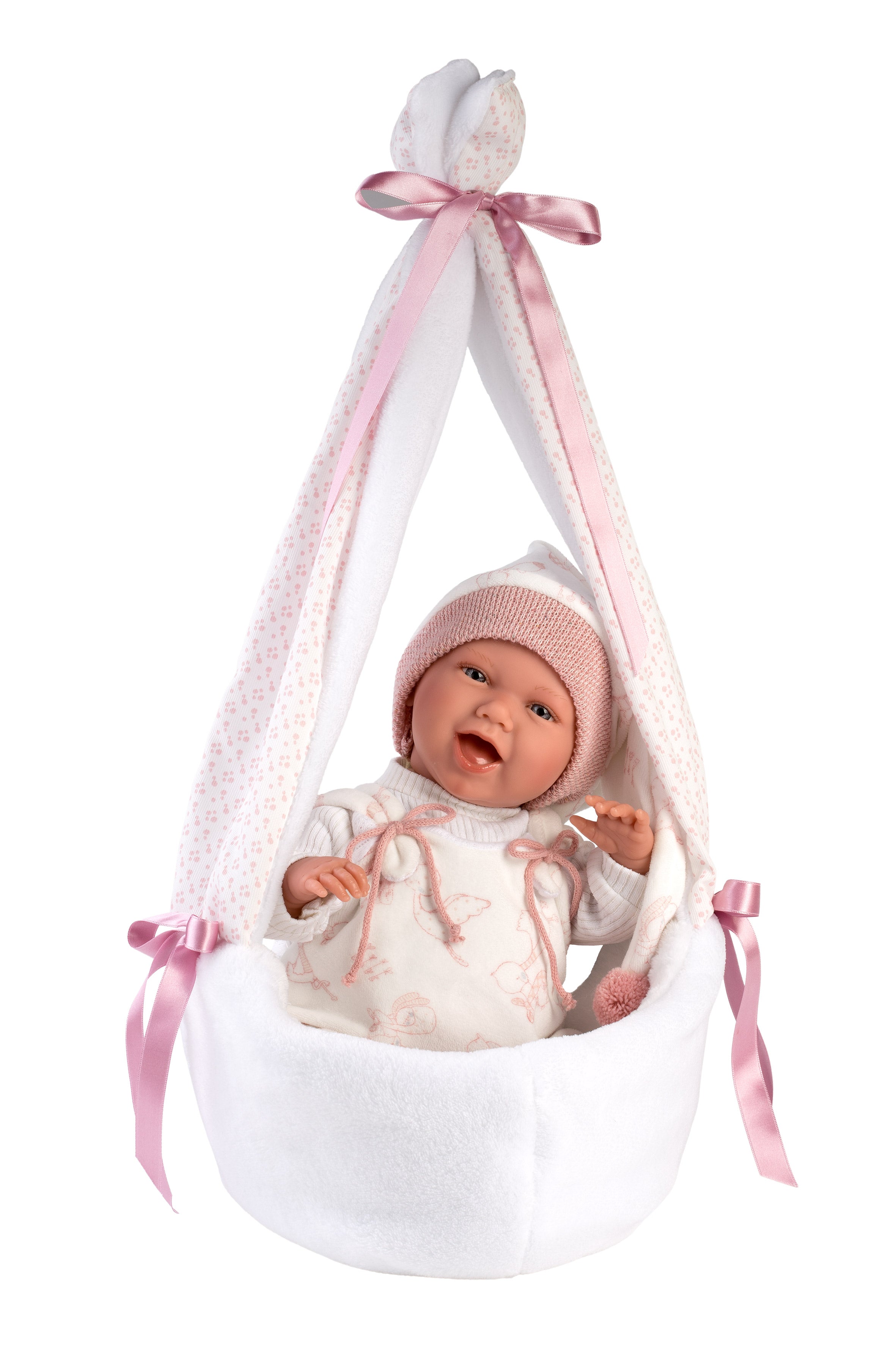 Llorens 16.5" Articulated New Born Natalia With Carrycot Dolls