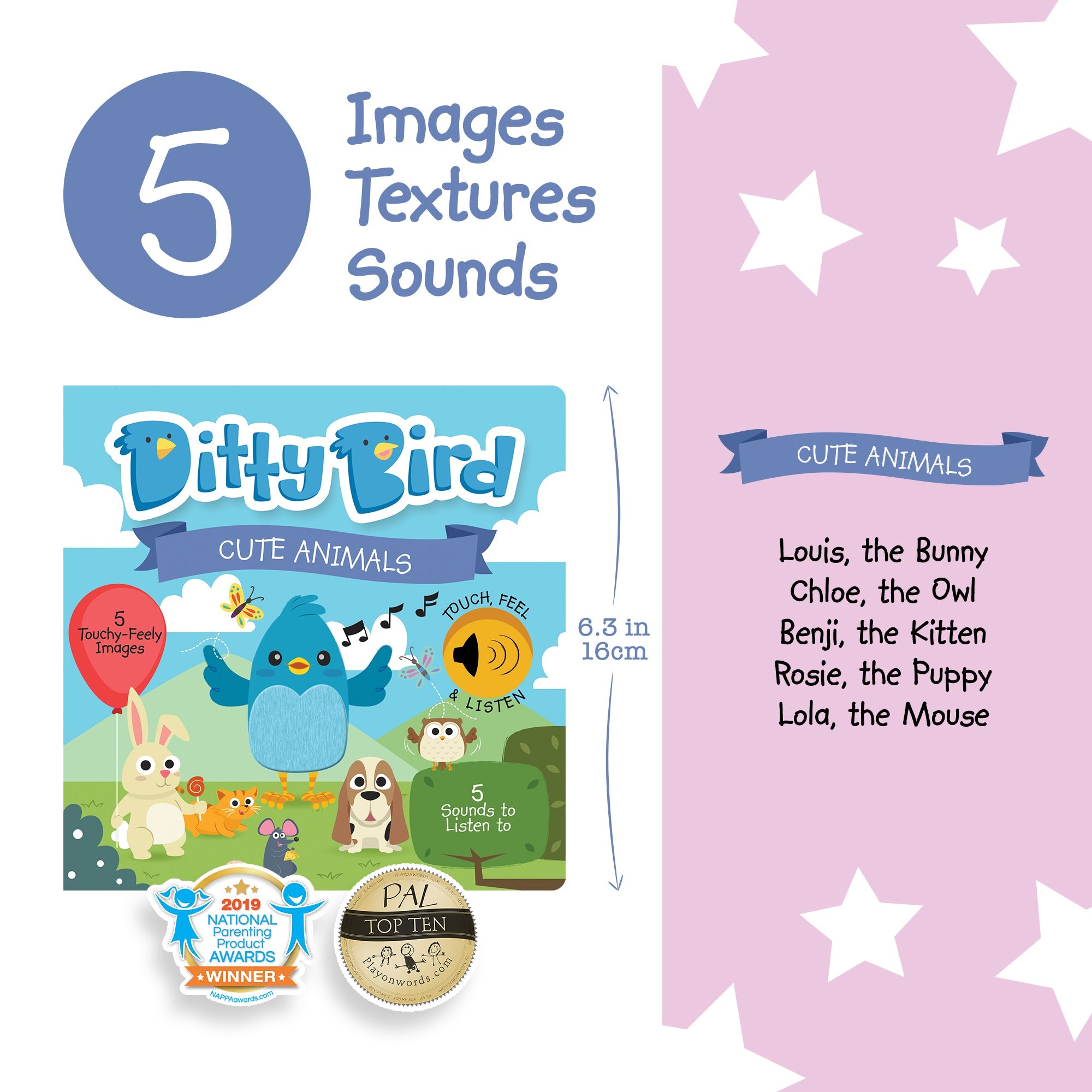 Ditty Bird Cute Animals Touch, Feel & Listen Touch and Feel Books