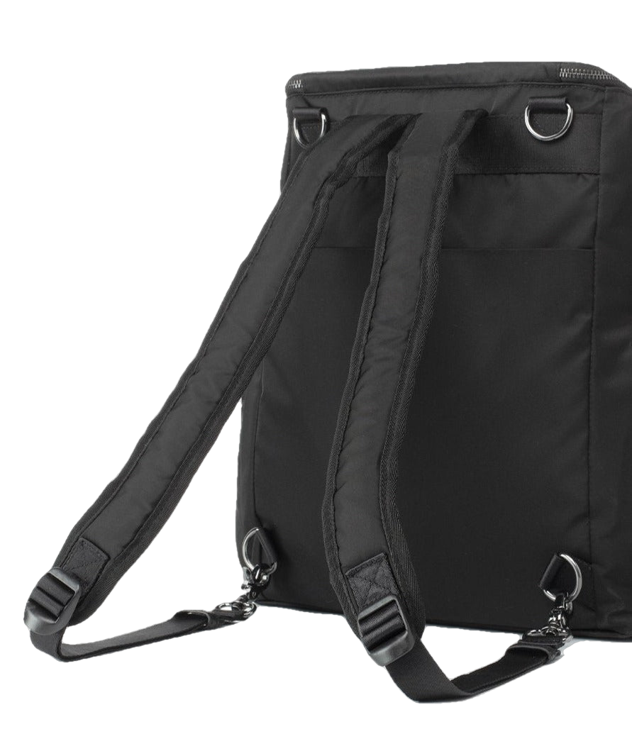 Storksak Alyssa Black & Gunmetal Leather Diaper Bag Backpacks