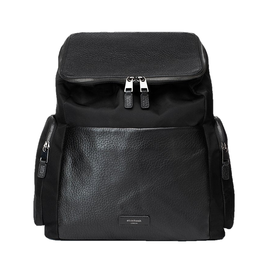 Storksak Alyssa Black & Gunmetal Leather Diaper Bag Backpacks