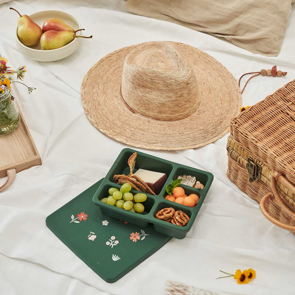 Silicone Bento Box Mini Floral Hunter Green