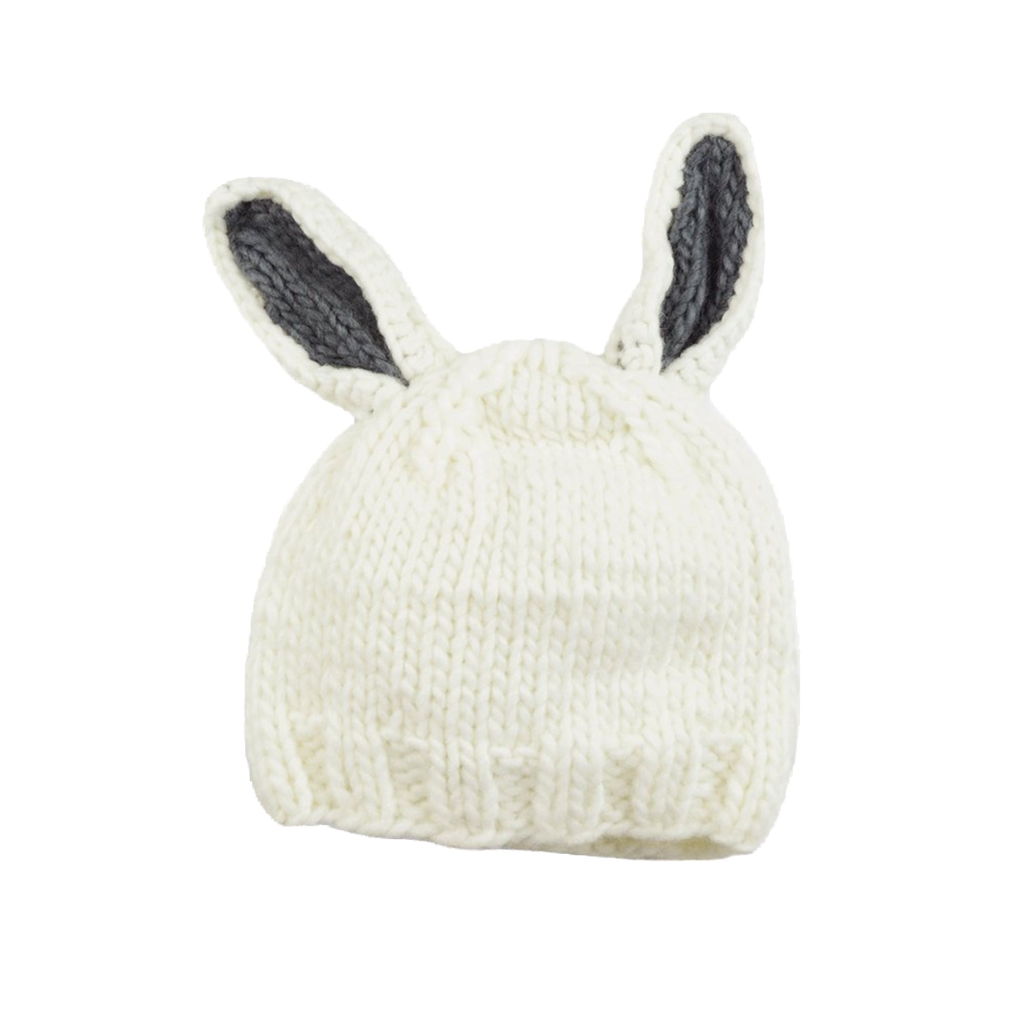 The Blueberry Hill Bailey Bunny Hand-Knit Hat, White with Gray Ears