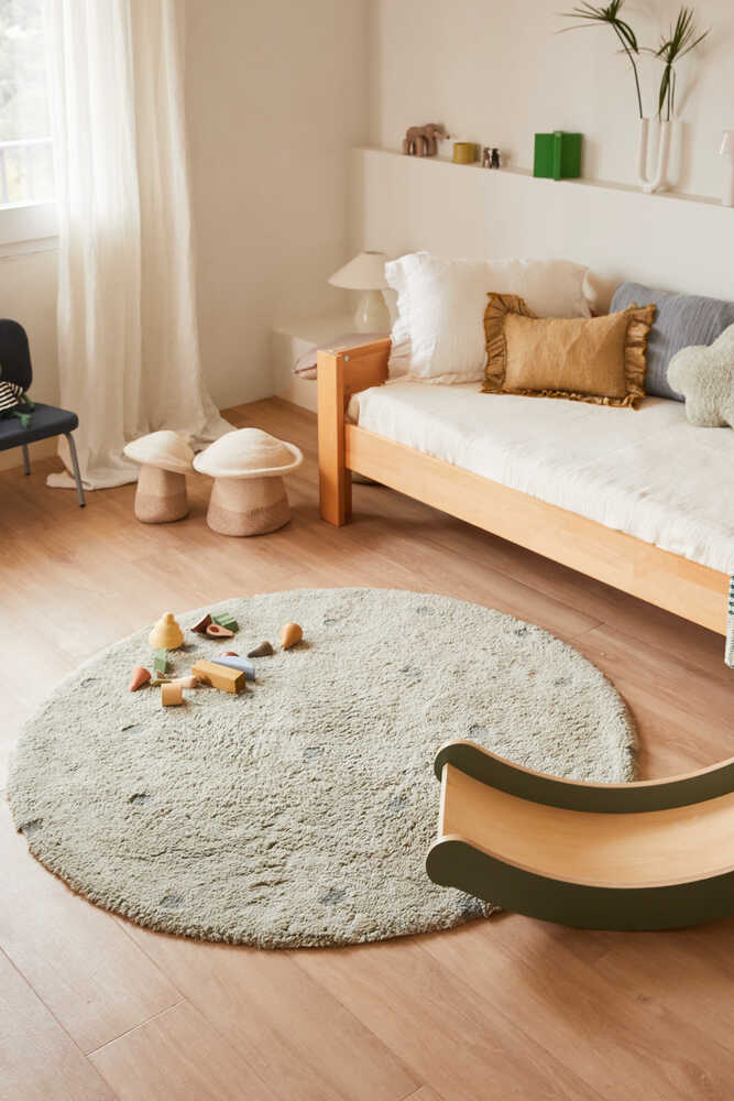 Washable Rug Round Dot Blue Sage - Mushroom hunt