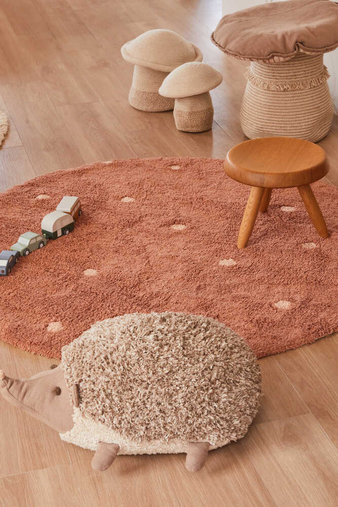 Washable Rug Round Dot Chestnut - Mushroom hunt