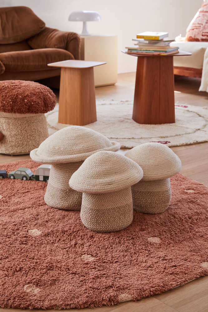 Washable Rug Round Dot Chestnut - Mushroom hunt