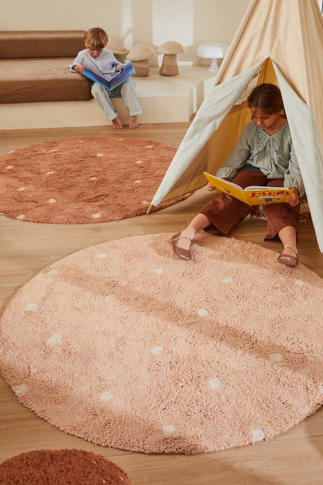 Washable Rug Round Dot Rose - Mushroom hunt
