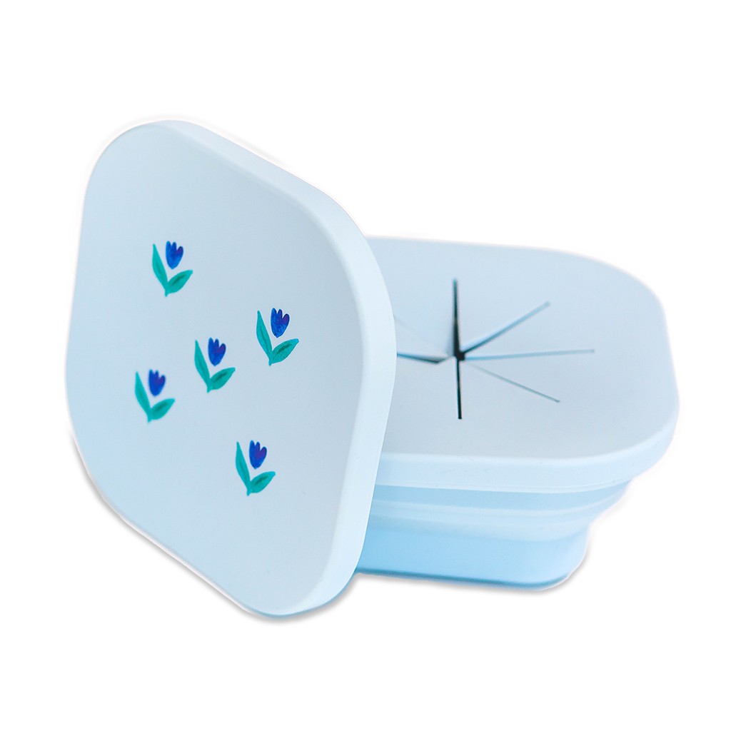 Silicone Collapsible Snack Bowl Wildflower Chambray Blue