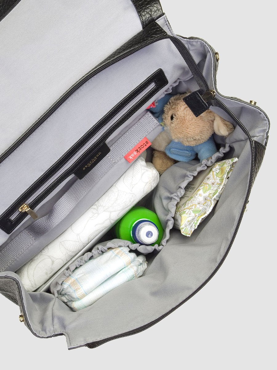 Storksak St James Black Leather Convertible Diaper Bag Shoulder Bags