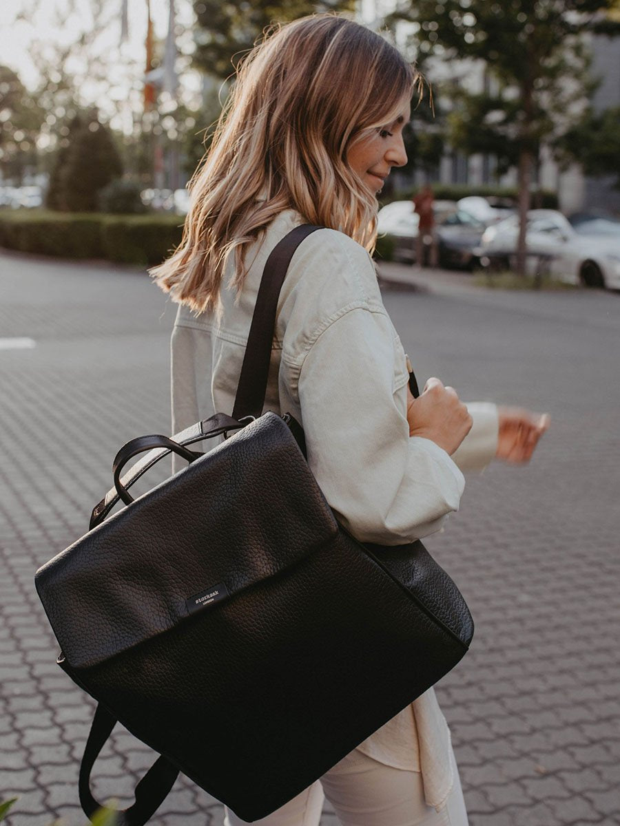 Storksak St James Black Leather Convertible Diaper Bag Shoulder Bags