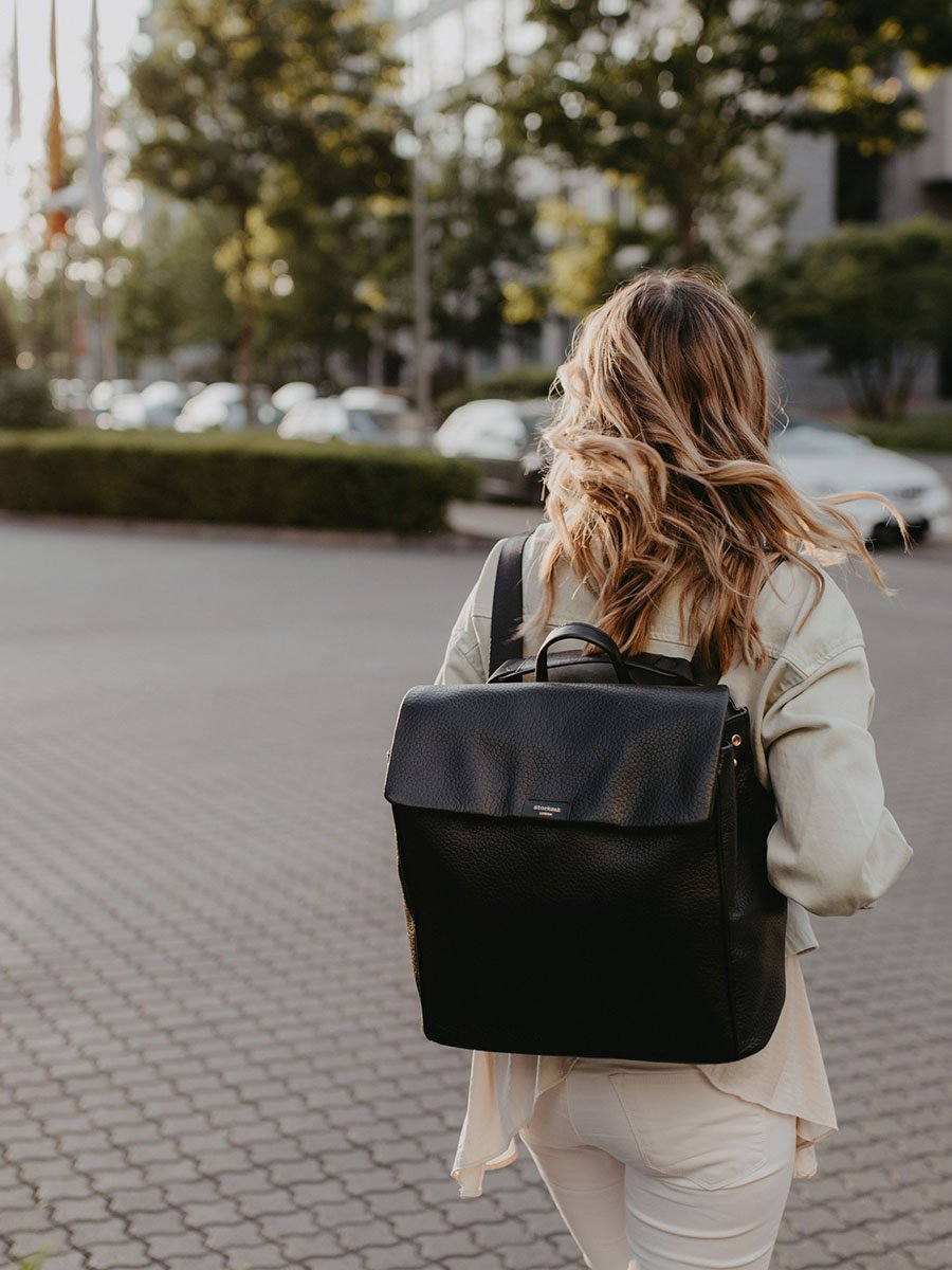 Storksak St James Black Leather Convertible Diaper Bag Shoulder Bags