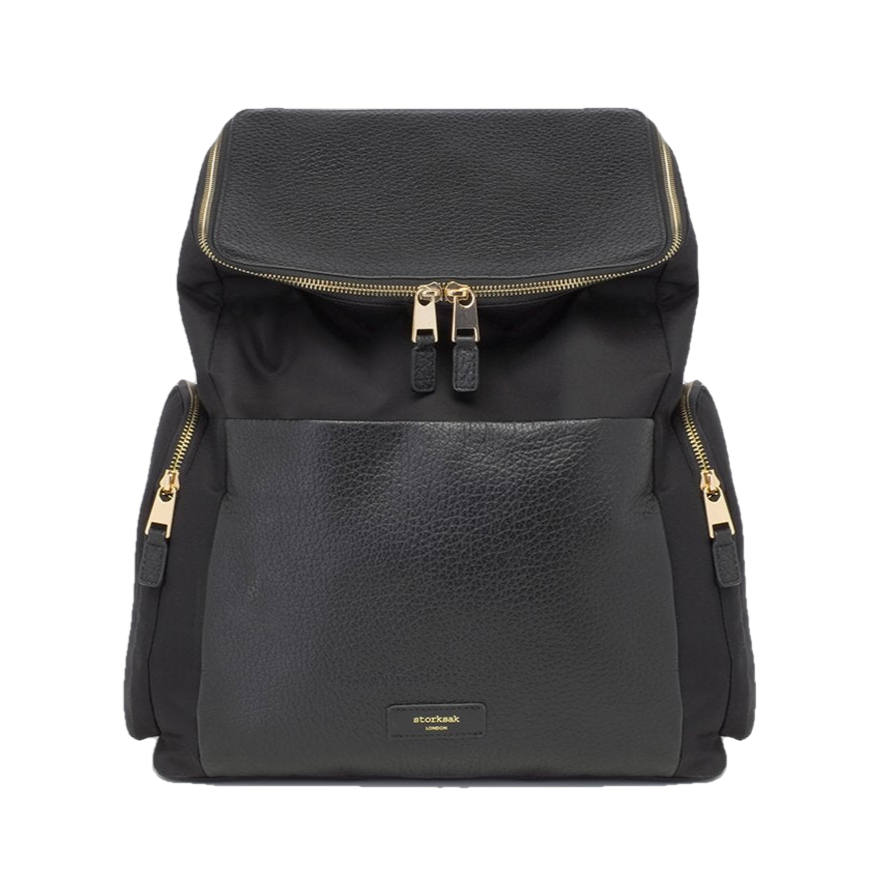 Storksak Alyssa Black & Gold Leather Convertible Shoulder Bag Backpack Diaper Bag Shoulder Bags