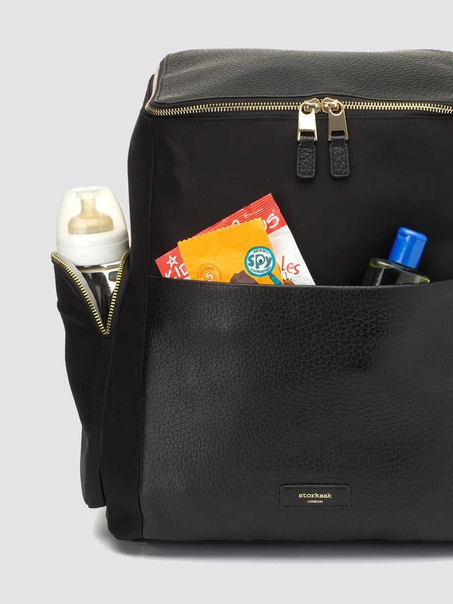 Storksak Alyssa Black & Gold Leather Convertible Shoulder Bag Backpack Diaper Bag Shoulder Bags