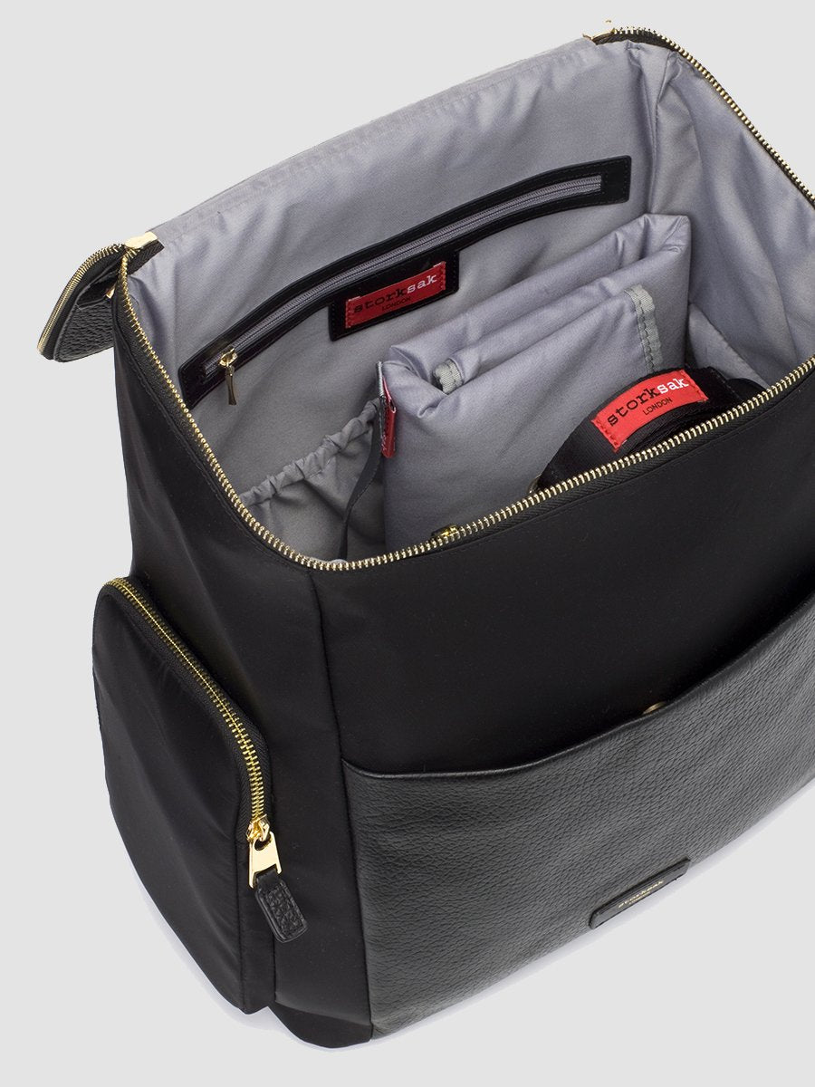 Storksak Alyssa Black & Gold Leather Convertible Shoulder Bag Backpack Diaper Bag Shoulder Bags