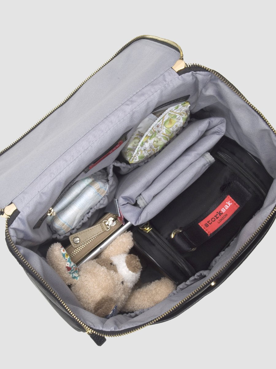 Storksak Alyssa Black & Gold Leather Convertible Shoulder Bag Backpack Diaper Bag Shoulder Bags