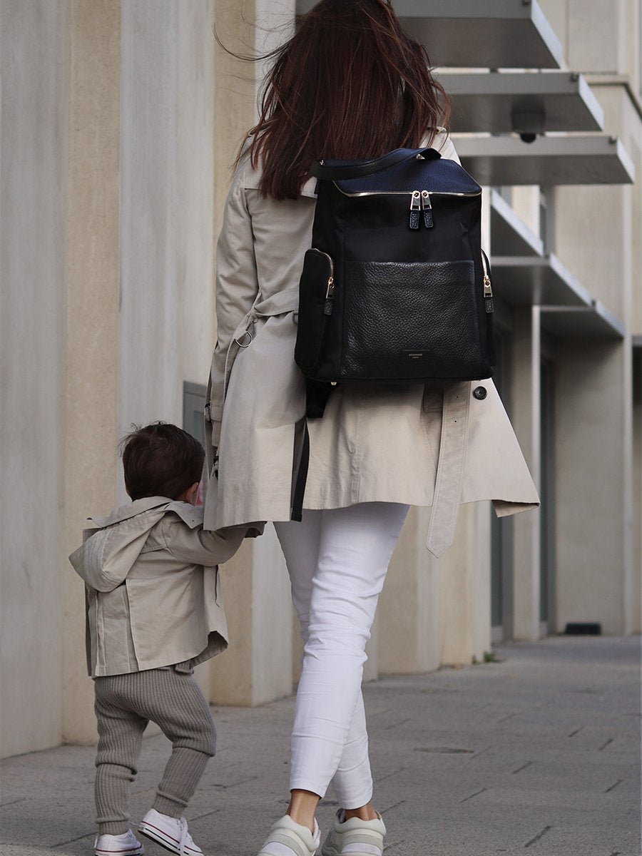 Storksak Alyssa Black & Gold Leather Convertible Shoulder Bag Backpack Diaper Bag Shoulder Bags