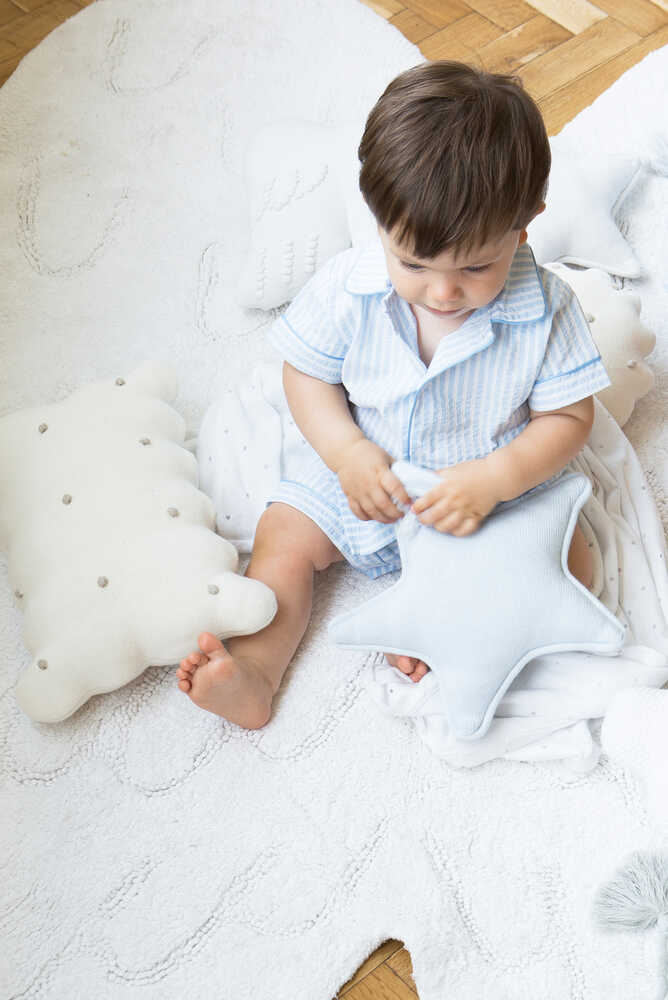 Knitted Cushion Twinkle Star Soft Blue - Stars