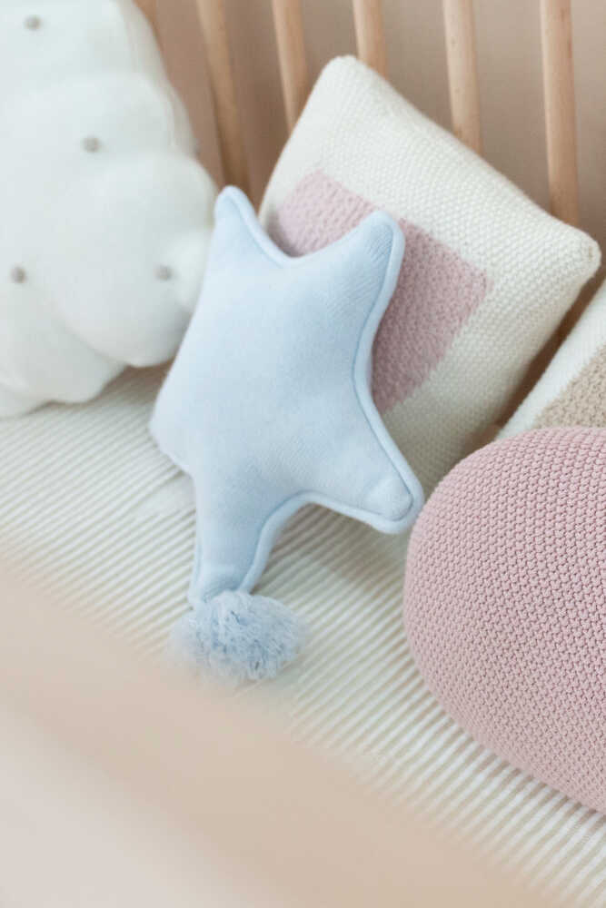 Knitted Cushion Twinkle Star Soft Blue - Stars