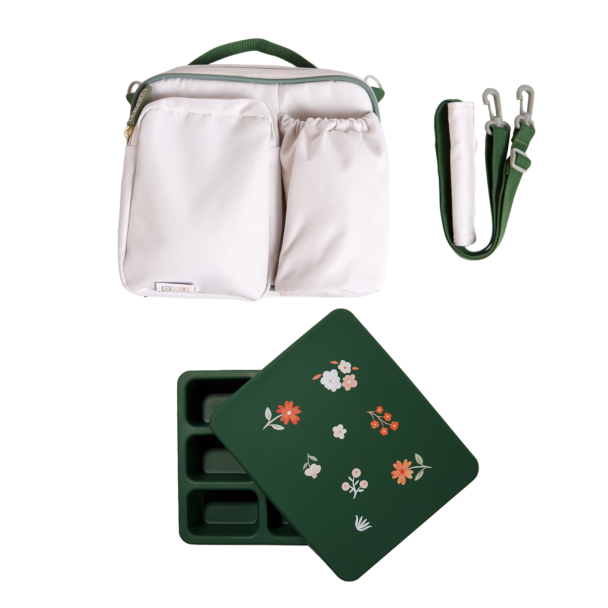 Bento And Lunch Bag Set Neutral With Mini Floral