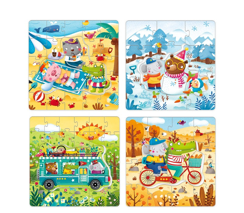 Mideer Set of 4 Progressive Puzzles: Seasons Winter, Spring, Autumn and Summer Puzzle