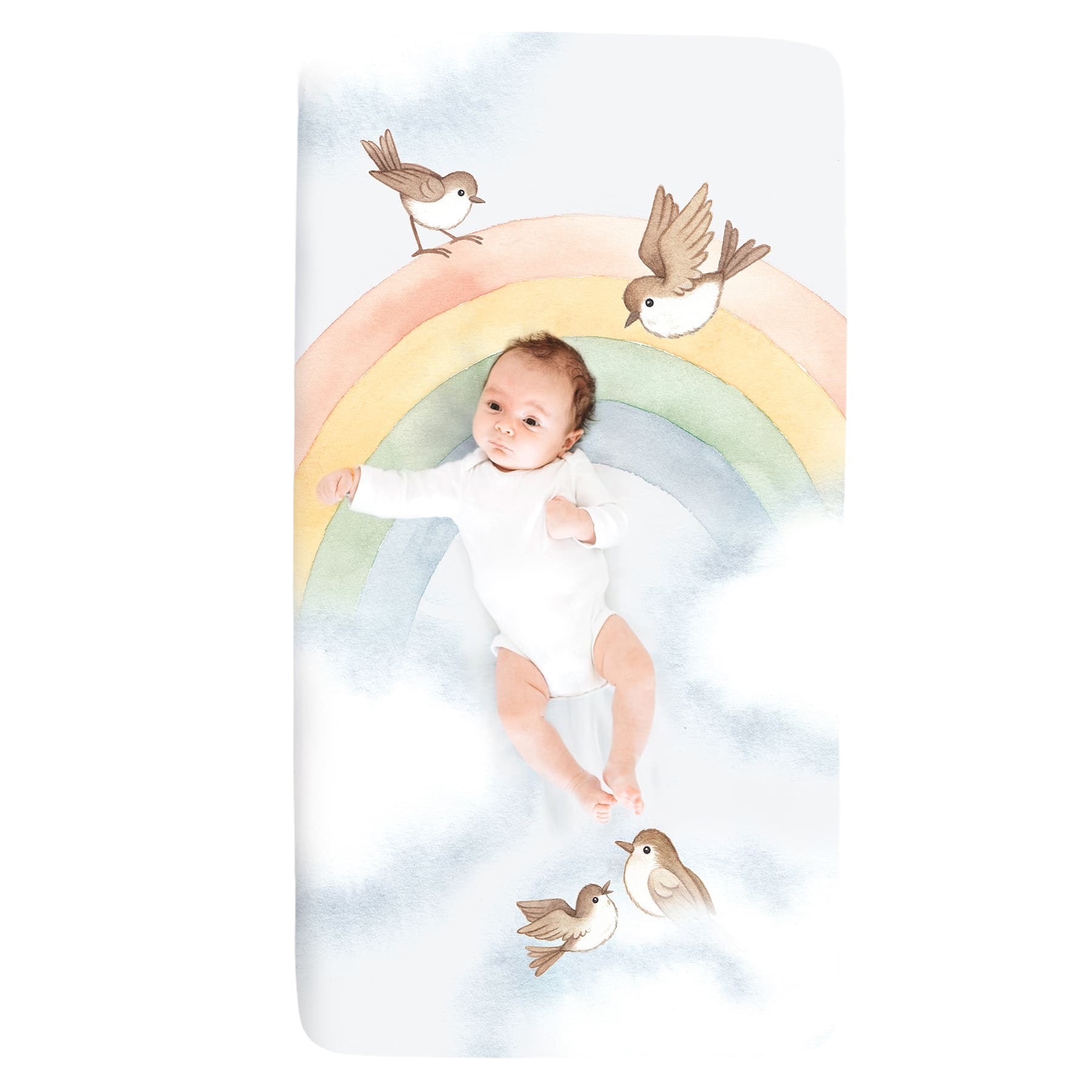 Rainbow And Birds Standard Size Crib Sheet