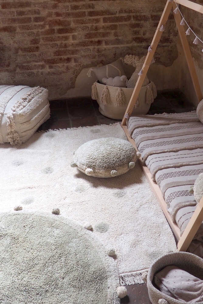 Washable Rug Hippy Dots Natural - Olive - Re Edition + Polka Dots