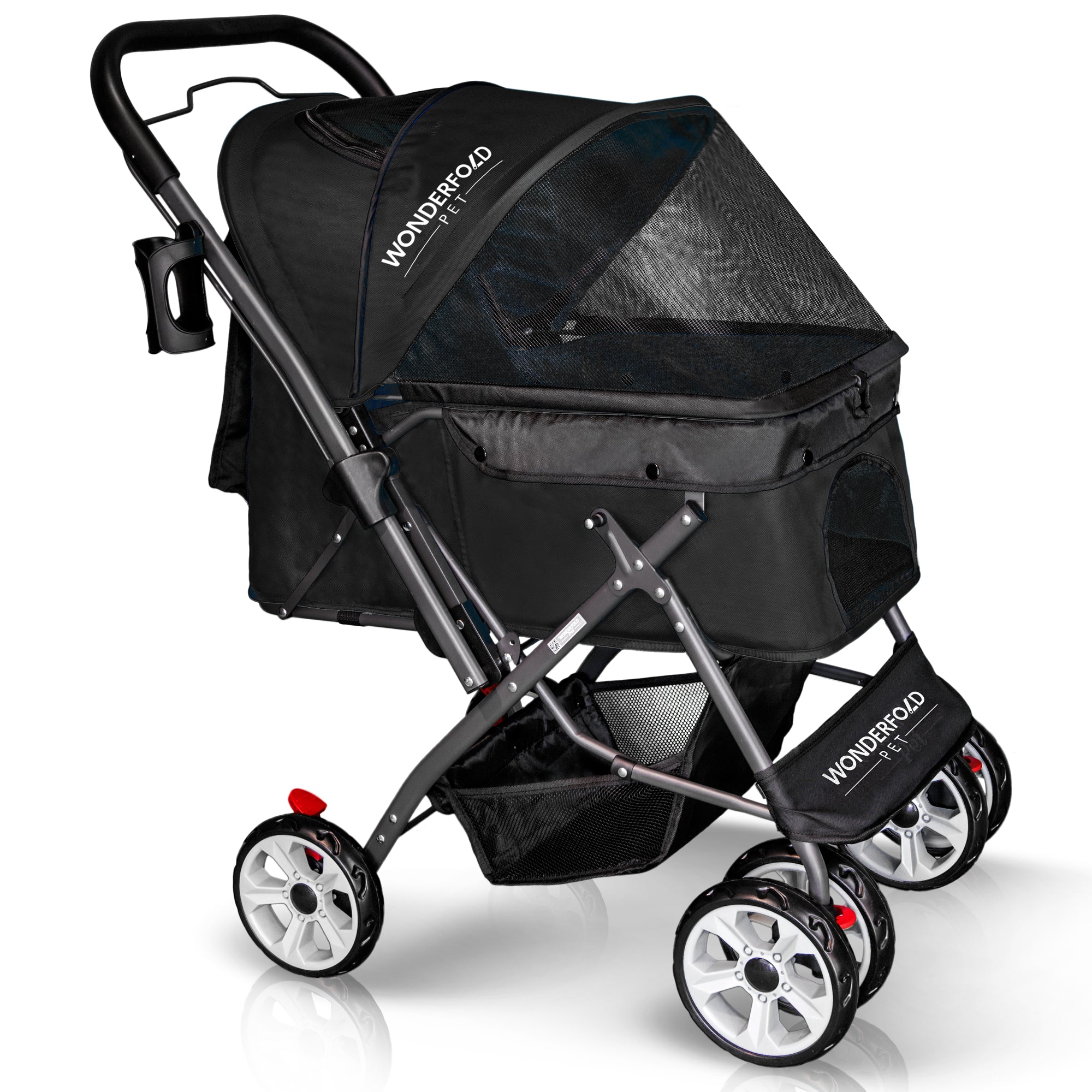 Folding Pet Stroller with Zipperless Entry & Reversible Handle Bar