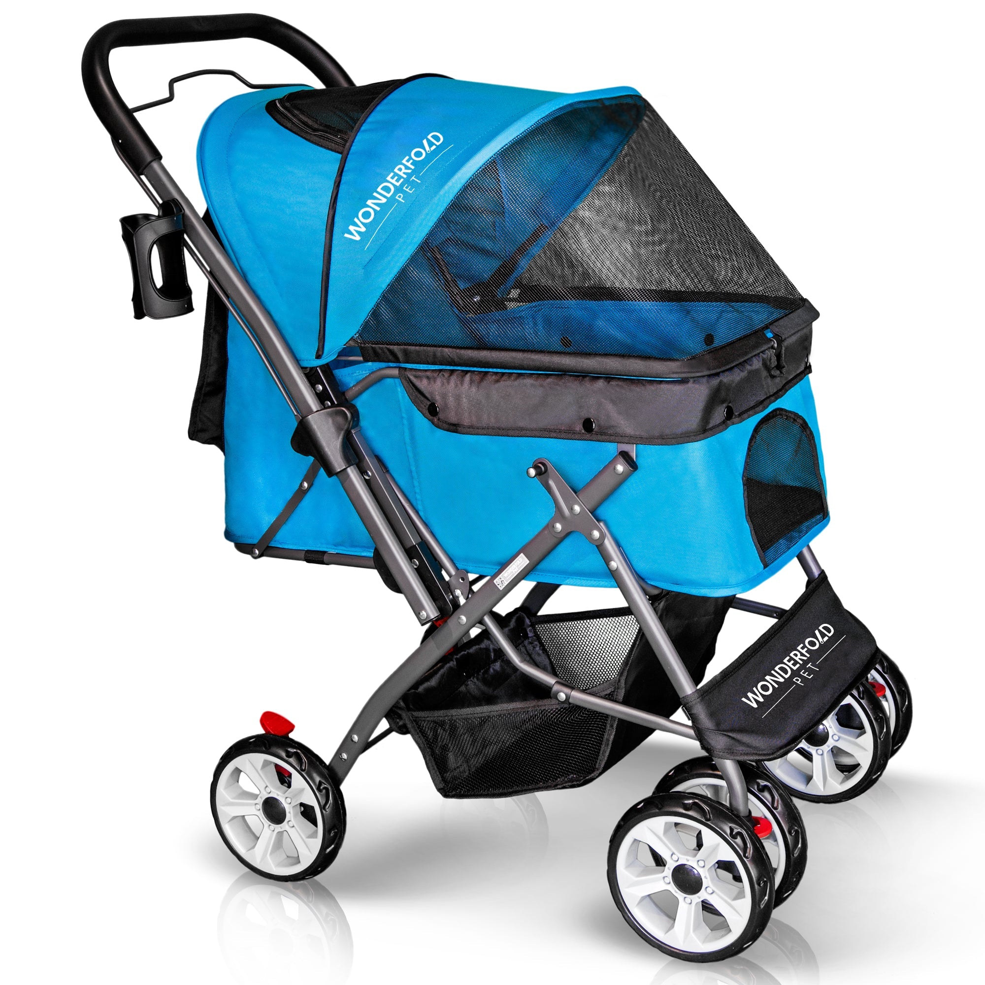 Folding Pet Stroller with Zipperless Entry & Reversible Handle Bar