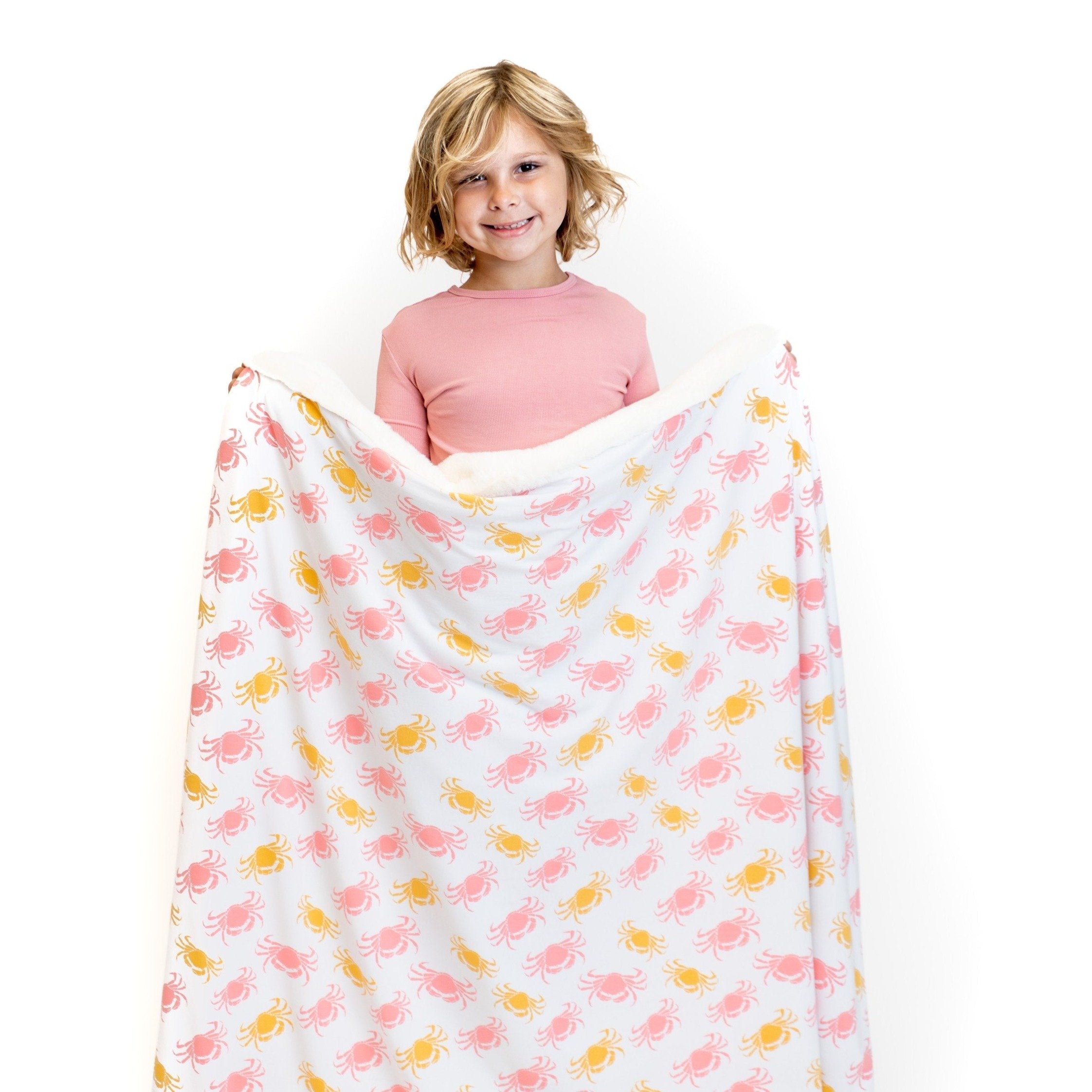 Big Kid Fur Blanket - 60 X 40 - Pink Crabs