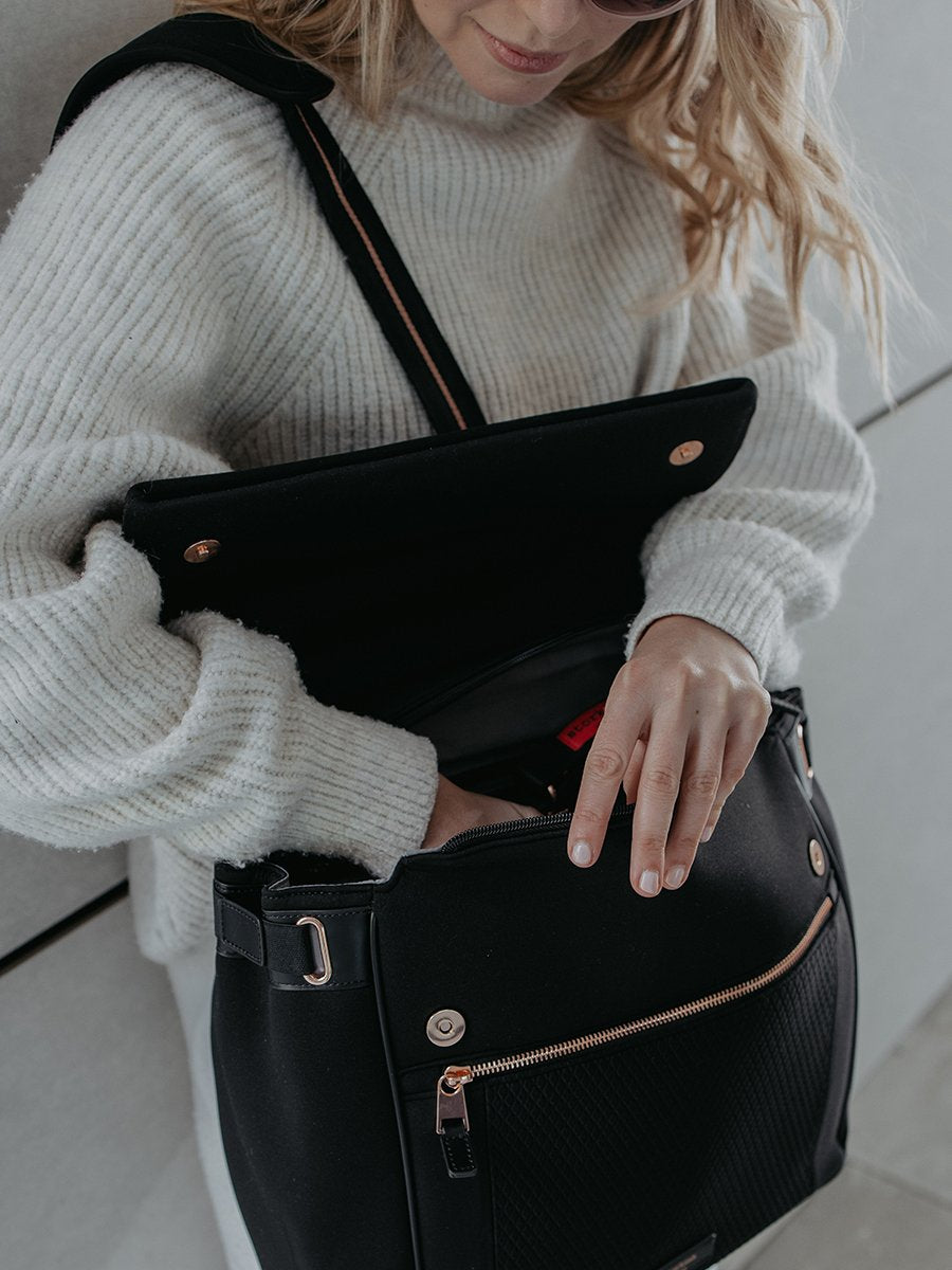 Storksak St James Scuba Black Shoulder Bag Backpack Diaper Bag Shoulder Bags